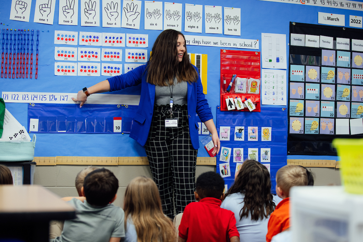 Woman teaching in classroom